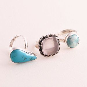 3 sterling silver rings - (A58)